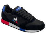 Le coq sportif black suede vintage trainers with red and blue details 2220386BK