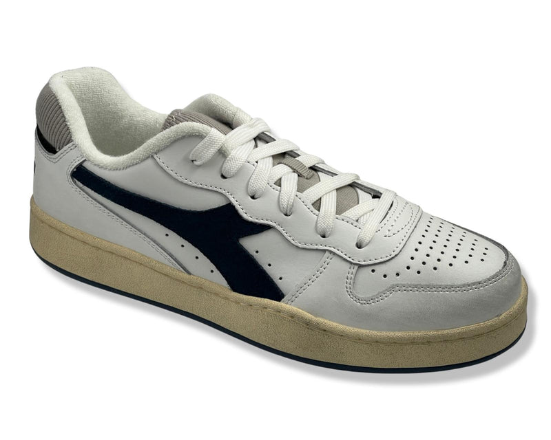 Diadora Men's Vintage Leather Sneakers with Blue Suede Logo